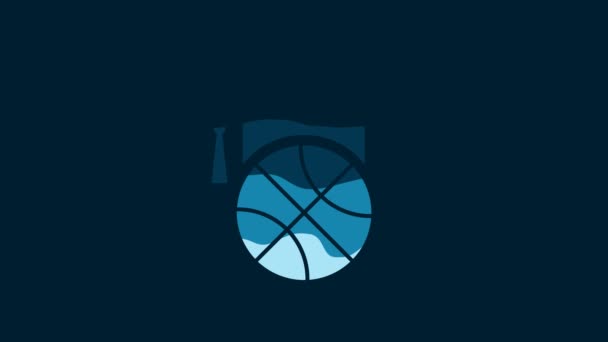 青色の背景に隔離されたホワイトバスケットボールトレーニングアイコン 4Kビデオモーショングラフィックアニメーション — ストック動画