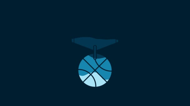 白色篮球奖牌 带图标 蓝色背景孤立 4K视频运动图形动画 — 图库视频影像