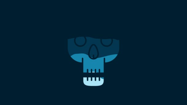 White Skull Icon Isolated Blue Background Happy Halloween Party Video — Vídeo de Stock