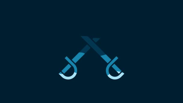 White Crossed Pirate Swords Icon Isolated Blue Background Sabre Sign — Vídeo de stock