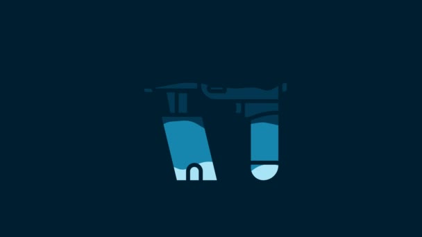 Иконка Пистолета Белым Ногтем Синем Фоне Видеографическая Анимация — стоковое видео