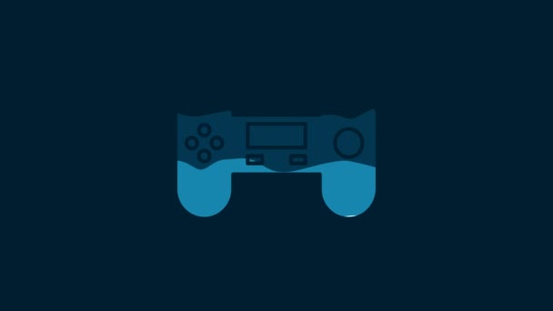 White Gamepad Icon Isolated Blue Background Game Controller Video Motion — Video Stock