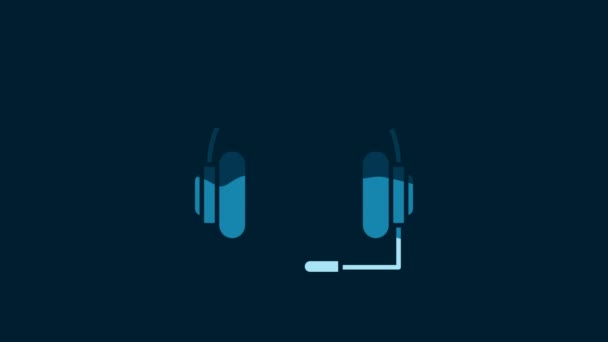 Иконка Белых Наушников Выделена Синем Фоне Наушники Концепция Прослушивания Музыки — стоковое видео