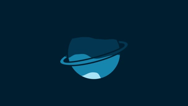 White Planet Saturn Planetary Ring System Icon Isolated Blue Background — Stock video