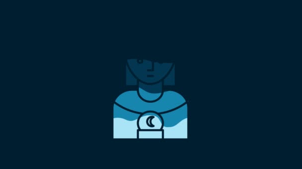 白色占星术女性图标孤立在蓝色背景 4K视频运动图形动画 — 图库视频影像