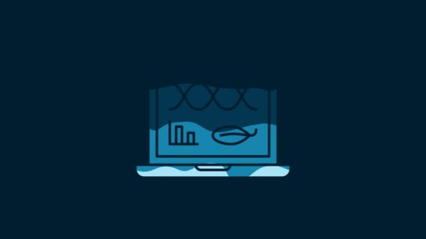 White Genetic Engineering Modification Laptop Icon Isolated Blue Background Dna — Stockvideo