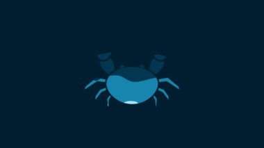 White Crab icon isolated on blue background. 4K Video motion graphic animation.