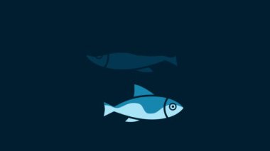White Fish icon isolated on blue background. 4K Video motion graphic animation.