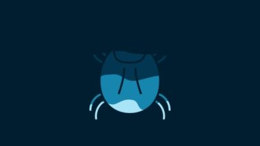 White Parasite mite icon isolated on blue background. 4K Video motion graphic animation.