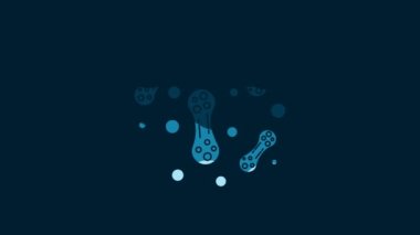 White Bacteria icon isolated on blue background. Bacteria and germs, microorganism disease causing, cell cancer, microbe, virus, fungi. 4K Video motion graphic animation.