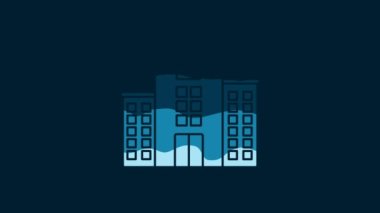 White Medical hospital building with cross icon isolated on blue background. Medical center. Health care. 4K Video motion graphic animation.