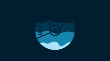White Speedometer icon isolated on blue background. 4K Video motion graphic animation.