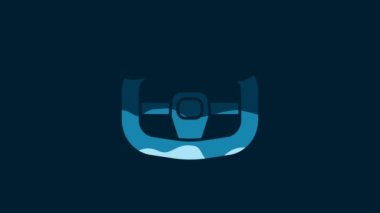 White Sport steering wheel icon isolated on blue background. Car wheel icon. 4K Video motion graphic animation.