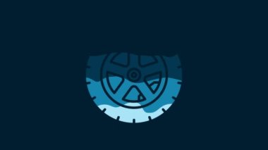 White Car wheel icon isolated on blue background. 4K Video motion graphic animation.