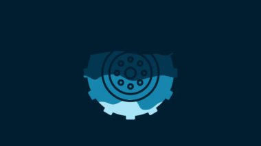 White Car wheel icon isolated on blue background. 4K Video motion graphic animation.
