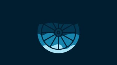White Car wheel icon isolated on blue background. 4K Video motion graphic animation.