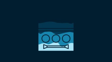 White Eye shadow palette with brush icon isolated on blue background. 4K Video motion graphic animation.