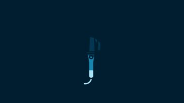 White Curling iron for hair icon isolated on blue background. Hair straightener icon. 4K Video motion graphic animation.