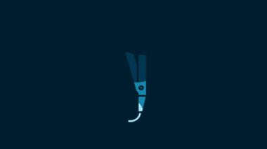 White Curling iron for hair icon isolated on blue background. Hair straightener icon. 4K Video motion graphic animation.
