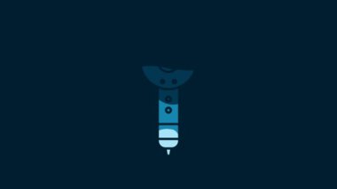 White Hair dryer icon isolated on blue background. Hairdryer sign. Hair drying symbol. Blowing hot air. 4K Video motion graphic animation.