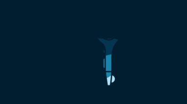 White Hair dryer icon isolated on blue background. Hairdryer sign. Hair drying symbol. Blowing hot air. 4K Video motion graphic animation.