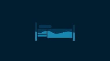 White Bed icon isolated on blue background. 4K Video motion graphic animation.