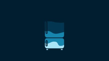 White Refrigerator icon isolated on blue background. Fridge freezer refrigerator. Household tech and appliances. 4K Video motion graphic animation.