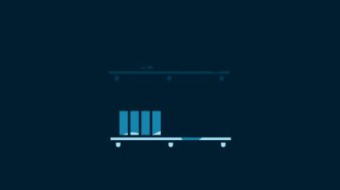 White Shelf with books icon isolated on blue background. Shelves sign. 4K Video motion graphic animation.
