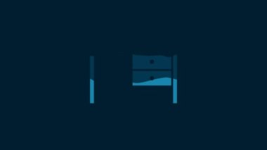 White Office desk icon isolated on blue background. 4K Video motion graphic animation.