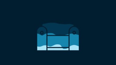 White Armchair icon isolated on blue background. 4K Video motion graphic animation.