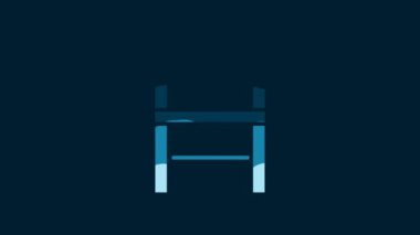 White Chair icon isolated on blue background. 4K Video motion graphic animation.