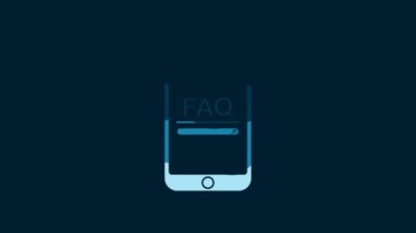 White Mobile phone with text FAQ information icon isolated on blue background. Frequently asked questions. 4K Video motion graphic animation.