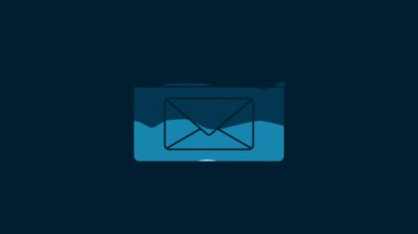 White Mail and e-mail icon isolated on blue background. Envelope symbol e-mail. Email message sign. 4K Video motion graphic animation.