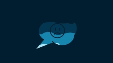 White Speech bubble with sad smile icon isolated on blue background. Emoticon face. 4K Video motion graphic animation.