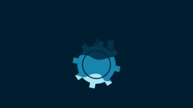 White Wrench and screwdriver in gear icon isolated on blue background. Adjusting, service, setting, maintenance, repair, fixing. 4K Video motion graphic animation.
