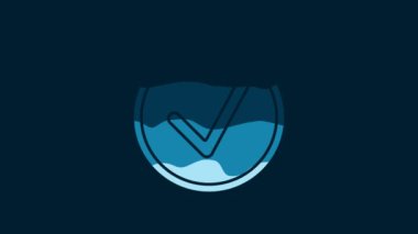 White Check mark in circle icon isolated on blue background. Choice button sign. Checkmark symbol. 4K Video motion graphic animation.