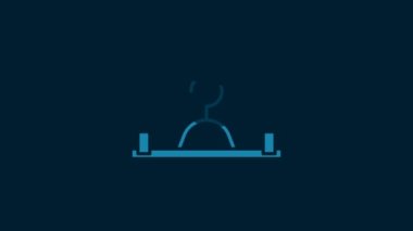 White Hanger wardrobe icon isolated on blue background. Cloakroom icon. Clothes service symbol. Laundry hanger sign. 4K Video motion graphic animation.