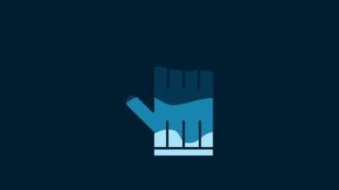 White Leather glove icon isolated on blue background. 4K Video motion graphic animation.