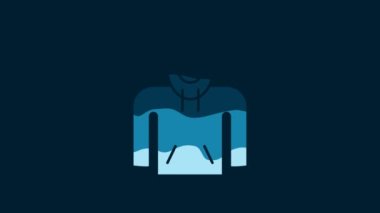 White Hoodie icon isolated on blue background. Hooded sweatshirt. 4K Video motion graphic animation.