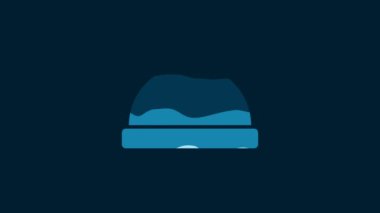 White Beanie hat icon isolated on blue background. 4K Video motion graphic animation.