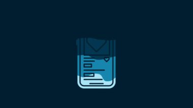 White Mobile phone with heart icon isolated on blue background. Valentines day. 4K Video motion graphic animation.