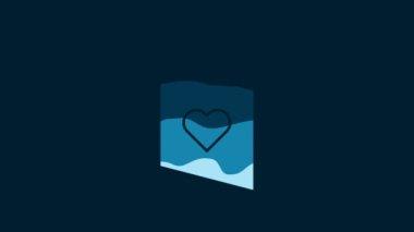 White Valentines day flyer with heart icon isolated on blue background. Celebration poster template for invitation or greeting card. 4K Video motion graphic animation.