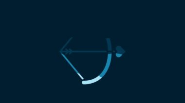 White Bow and arrow icon isolated on blue background. Cupid symbol. Love sign. Valentines day concept. 4K Video motion graphic animation.