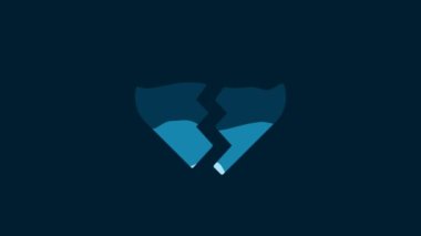 White Broken heart or divorce icon isolated on blue background. Love symbol. Valentines day. 4K Video motion graphic animation.