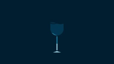 White Wine glass icon isolated on blue background. Wineglass icon. Goblet symbol. Glassware sign. 4K Video motion graphic animation.