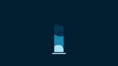White Burning candle in candlestick icon isolated on blue background. Cylindrical candle stick with burning flame. 4K Video motion graphic animation.