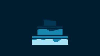 White Wedding cake with heart icon isolated on blue background. Valentines day symbol. 4K Video motion graphic animation.