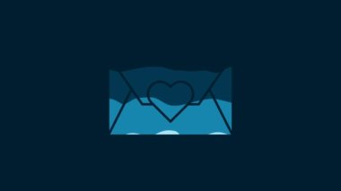 White Envelope with Valentine heart icon isolated on blue background. Message love. Letter love and romance. 4K Video motion graphic animation.