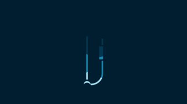 White Medieval bow icon isolated on blue background. Medieval weapon. 4K Video motion graphic animation.