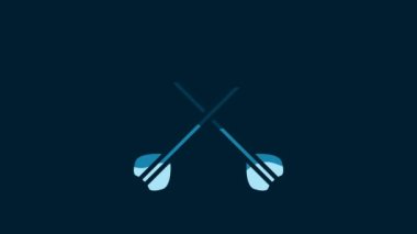 White Medieval crossed arrows icon isolated on blue background. Medieval weapon. 4K Video motion graphic animation.